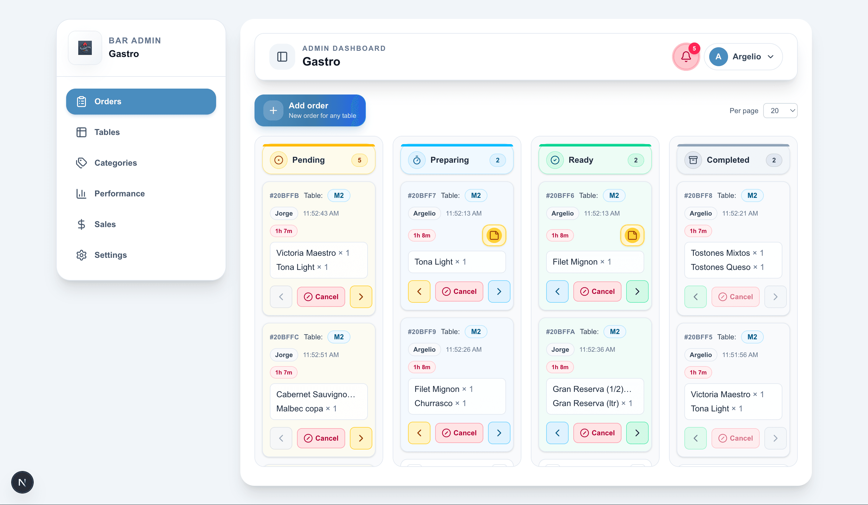 DrinkUp admin order management dashboard